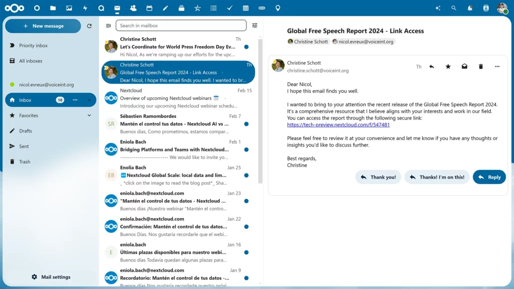 email reply suggestions nextcloud